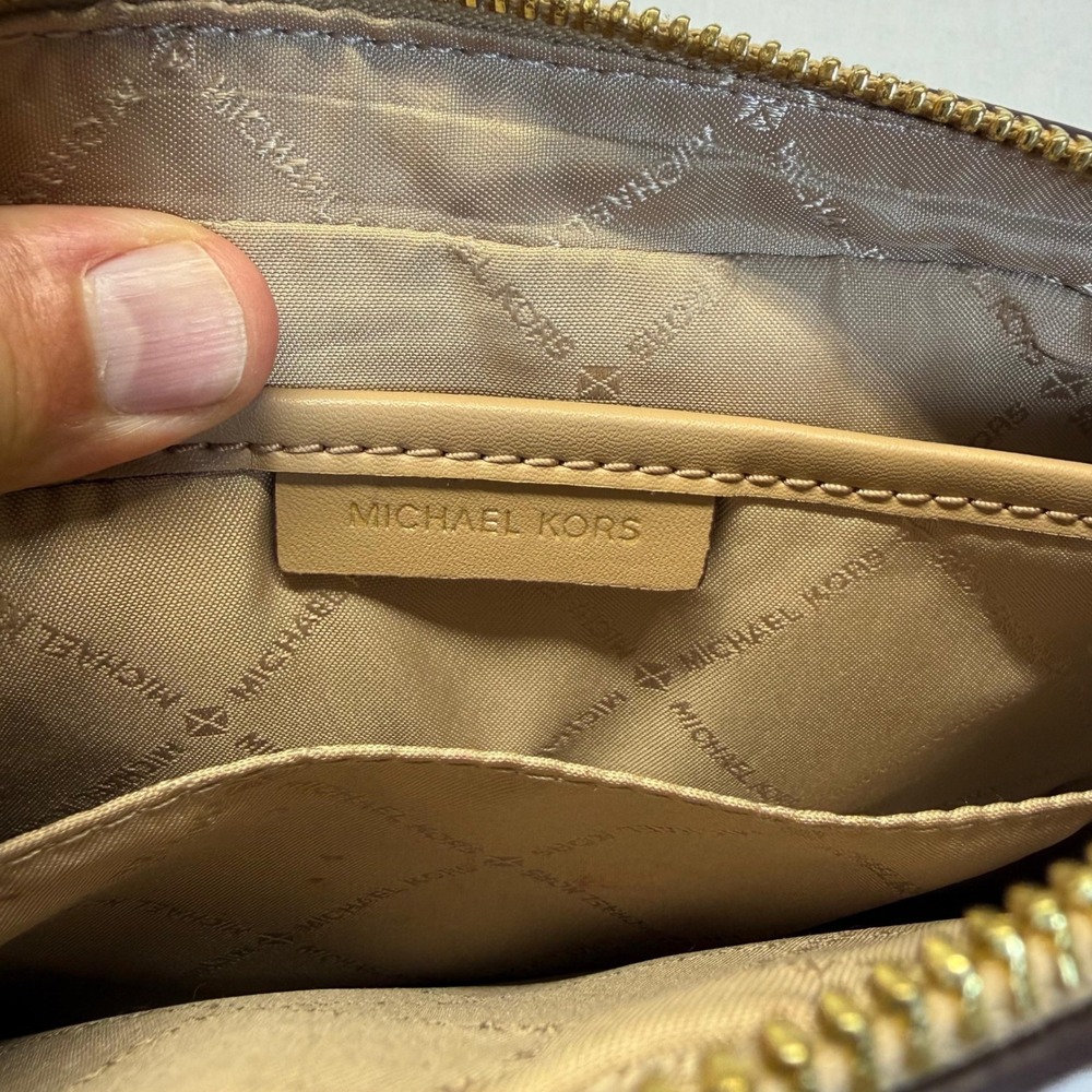 Michael Kors Neutral Colorblock MK Logo Crossbody Chain Purse Vanilla Camel - Picture 6 of 11